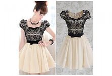 Vintage lace patchwork cute puffy pleated fancy party dress with bow belt