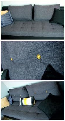 odświeżenie kanapy:)
- 4 złote guziki
- igła, nić