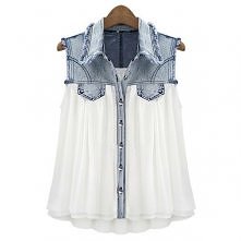 Denim & Chiffon Sleevel...