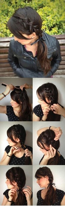 dziewczęcy kucyk z warkocze...