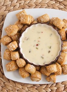 Whole Wheat Pretzel Bites with Roasted Jalapeño Cheese Sauce