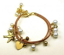 Bransoletka rzemień naturalny bez nude gołąbek perełki