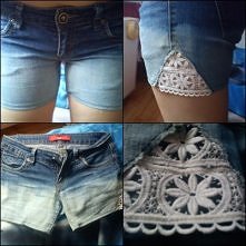 Szorty ze starych jeansów z koronką. 
(Jeśli macie jakieś pytania chętnie odpowiem :)