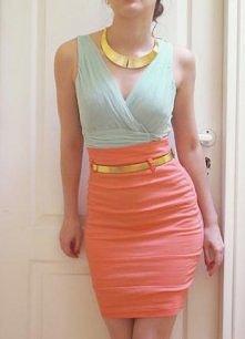 Mietowo - morelowa sukienka...