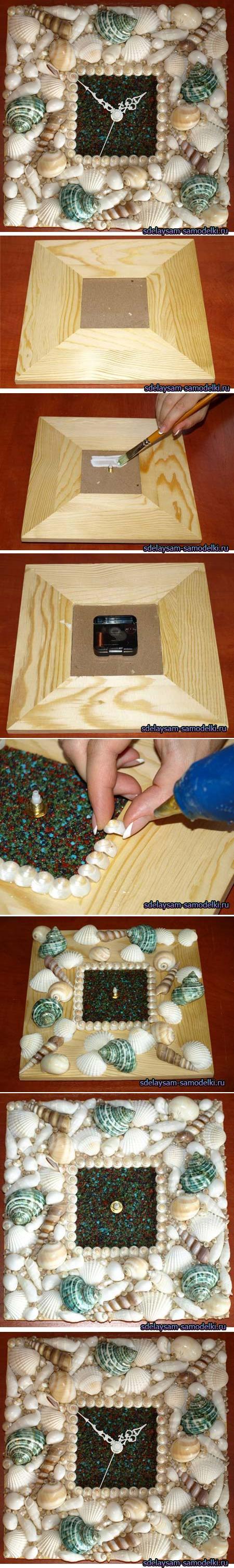 diy, wall, clock, shells, shell