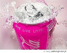 .cola, puszka, różowa, give, live, love.
