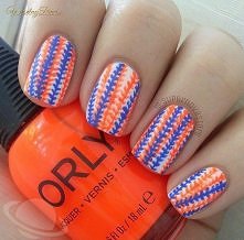 .white, orange & blue nails.