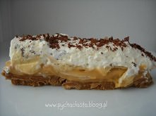250 g ciastek digestive

65 g masła

1 puszka masy krówkowej

2 banany, większe

300 ml śmietany 30 lub 36%

starta czekolada do dekoracji

 

Ciastka pokruszyć na miazgę, można...