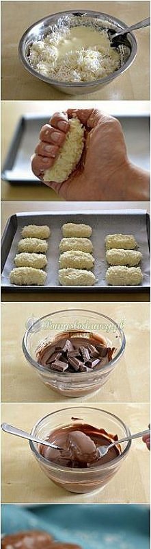 Pomysłodawcy.pl - serwis bardziej kreatywny - ZRÓB DOMOWE BATONY BOUNTY - WYSTARCZY WIÓRKI KOKOSOWE ZALAĆ SŁODKIM MLEKIEM SKONDENSOWANYM - UFORMOWAĆ BATONY I ZATOPIĆ W CZEKOLADZ...