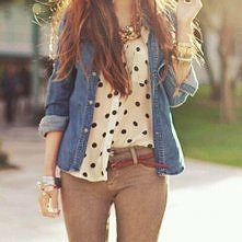 świetne połączenie koszuli w kropki z jeansową(: