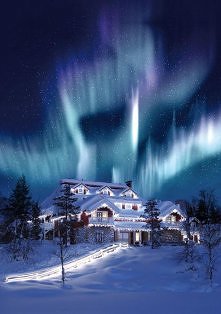 Aurora borealis, Hotel and Igloo Village, Kakslauttanen, Finland!