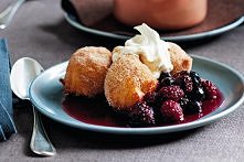 Cinnamon doughnuts with forest fruit compote