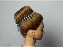 Прическа с плетением : Пучок с косой из 4-х прядей (коса с лентой). Braided hairstyle for long hair