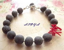 bransoletka z lawą wulkaniczną i koralem