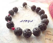 bransoletka z lawą wulkaniczną i koralem