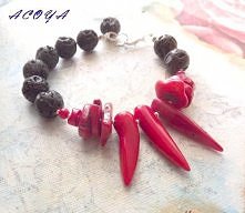 bransoletka z lawą wulkaniczną i koralem