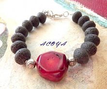 bransoletka z lawą wulkaniczną i koralem