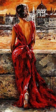 " Lady in Red 34 - I Love Budapest". Emerico Toth. Acrylic On Hardboard.