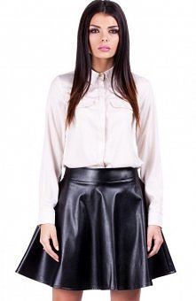 Moe MOE061 spódnica czarna Rozkloszowana, mini spódnica z ekologicznej skóry