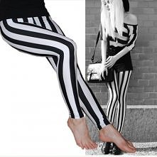 LEGGINSY GETRY PASY PASKI PIONOWE CZARNO/BIAŁE, GR - LEGGINSY PIONOWE PASY