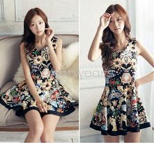 Summer Fashion Luxury Women Retro Printing Casual Sleeveless Dress