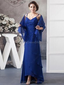 Sheath/Column Spaghetti Straps Chiffon Asymmetrical Beading Prom Dresses