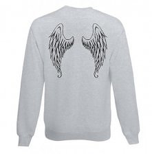 Szara bluza damska z nadrukiem na plecach- skrzydła wings modna i romantyczna bluza damska dla dziewczyn