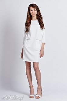 Minimalistyczna sukienka z lamówkami suk 103 - ecru