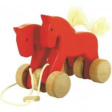 Bajo 21710 - Podwójne Skaczące Koniki - Double Horses - Idealna zabawka do zabrania na spacer dla dziecka, które już samo chodzi. Przy pociąganiu za sznureczek koniki bujają się...