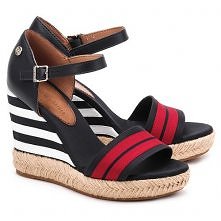 TOMMY HILFIGER - Emery 42D - Granatowe Sk&oacute;rzane Sandały Damskie - FW56816766