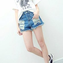 Loose Fit High Waist Fringed Ripped Denim Shorts
