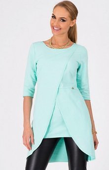 Makadamia M117 tunika miętowa Kobieca tunika damska z rękawem 3/4, przód zdobią przeszycia, które wysmuklą sylwetkę