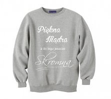 Czarna bluza młodzieżowa damska z nadrukiem z napisem PIĘKA MĄDRA A DO TEGO SKROMNA- modna bluza hipster streetwear/ streetfashion czyli luźna szeroka bluza oversize blogerska b...