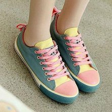 Candy Color Contrast Color Lace Up Canvas Shoes