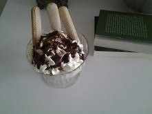 lody czekoladowe z bitą śmietaną, a do tego polewa czekoladowa i biszkopty! ;) tak bardzo zdrowo, a co tam! :d