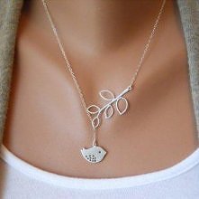 Fashion Silver Tree Branch Bird Pendant Necklace