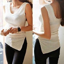 Fashion Pure Color V-neck Slit Sleeveless Tank Tops