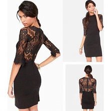 Fashion Lace Spliced Half Sleeve Dress