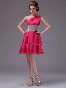 A-line One Shoulder Chiffon Short/Mini Sequins Cocktail Dresses