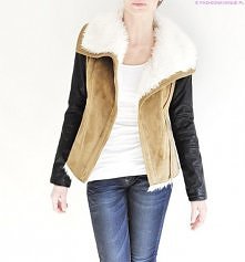 EKSKLUZYWNY MIĘCIUTKI KOŻUSZEK Z SKÓRZANYMI RĘKAWAMI model #55 w sklepie FASHIONAVENUE.PL