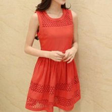 Fashion Hollow Out Lace Spliced Sleeveless Chiffon Dress