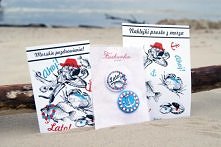Morskie przypinki + pocztówka + naklejki
