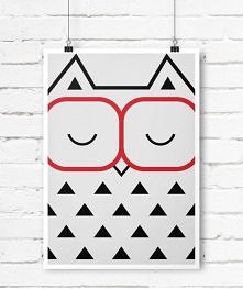 Plakat w stylu Skandynawskim, sowa w okularach