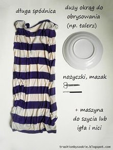 Załóż spódnicę i zaznacz miejsce, w którym będzie najkrótsza (powyżej kolan). Rozłóż ją płasko i wyrysuj kształt, o jaki będzie skrócona z przodu i zaokrąglona z tyłu - tu pomog...