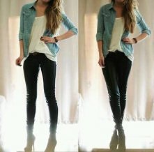Stylizacja z jeansową koszulą.