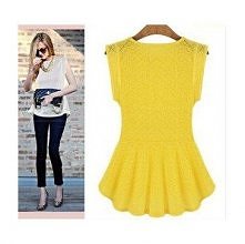 Sweet Round Collar Sleeveless Lace Solid Color Bodycon Blouse   For Women