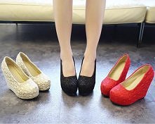 Fashion Reticular Lace Slip-on Wedge High-heeled Shoes
