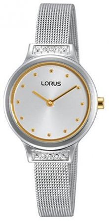 Delikatny zegarek w kolorze srebra ze złotymi zdobieniami.