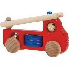 Tym razem coś dla małych strażaków. Bajo 41830 - Drewniany Wóz Strażacki z Drabiną H1 z dzwoneczkiem, drabiną oraz okręgami do przesuwania paluszkiem. Zabawka bezpieczna dla dzi...