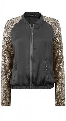 CZARNA KURTKA CEKINOWE RĘKAWY BOMBER JACKET